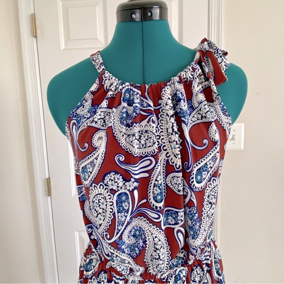 Banana Republic Paisley Medium Dress Red White Blue Stretch Summer Dress - Picture 7 of 15